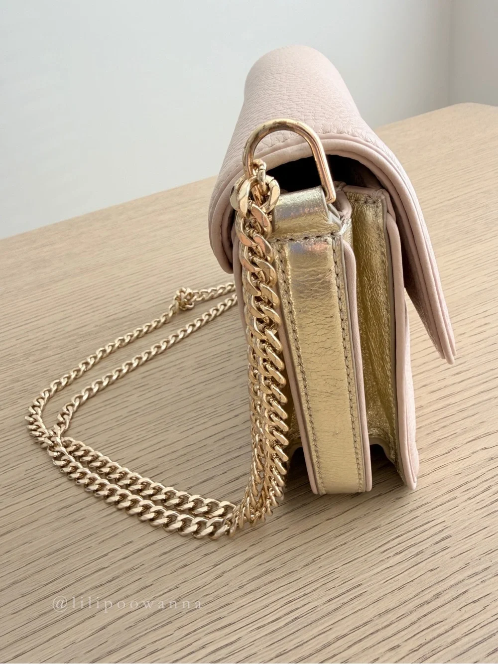 Tory Burch Blush Pink Pebbled Leather Chain Crossbody Bag